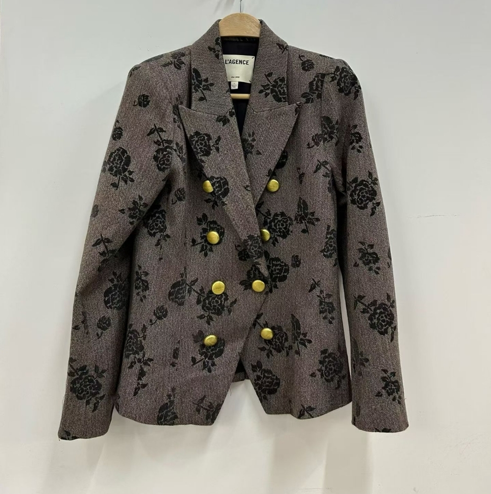 L'AGENCE Bethany Flocked Herringbone Blazer - Picture 7 of 12